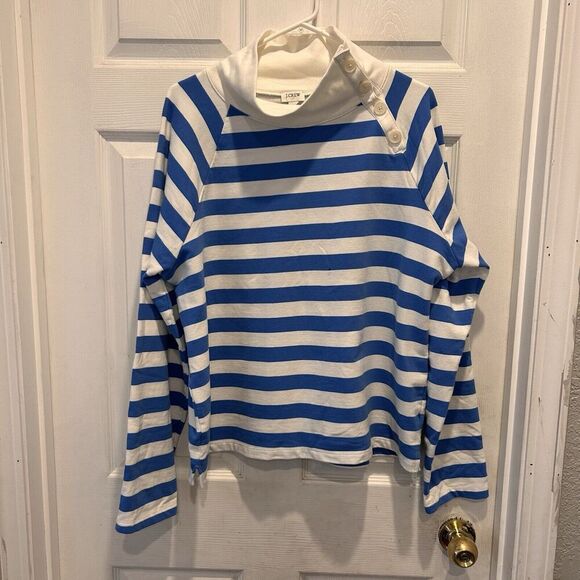 J. Crew‎ Factory Wide Button-Collar Pullover Sweatshirt Blue White Stripes XL - Picture 1 of 6